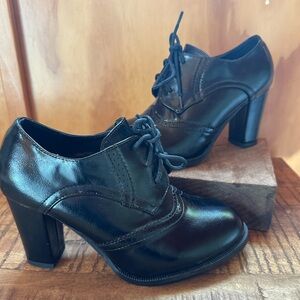 Odema Black Oxford Lace Up High Heel Boots Sz 6.5